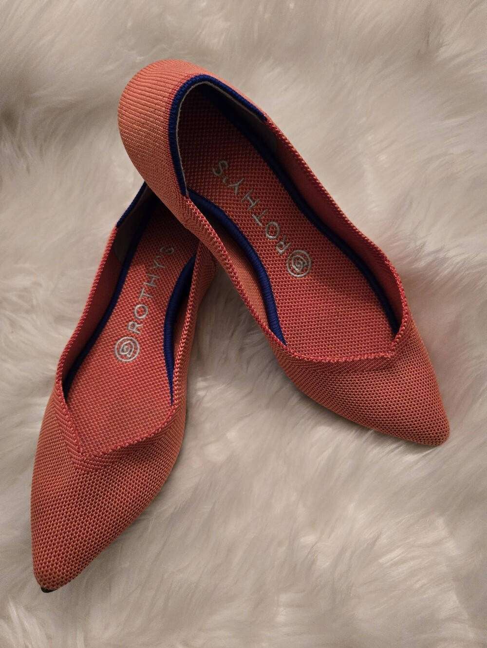 Rothy's Coral Knit Ballet Flat with Navy Trim